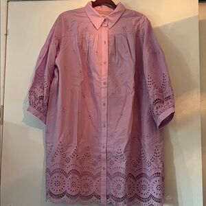 LOFT Lavender Eyelet  Button-Up Shirtdress  to about knee- new xl petite-